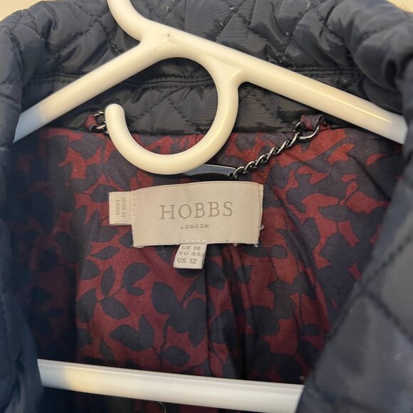 Hobbs London Quilt Quilted Coat Jacket Blue navy 12 large pocket silver zipper - Picture 10 of 14